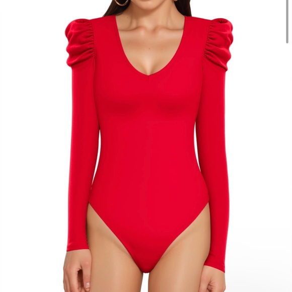 Tops - New Red Long Sleeve Bodysuit Size Medium
